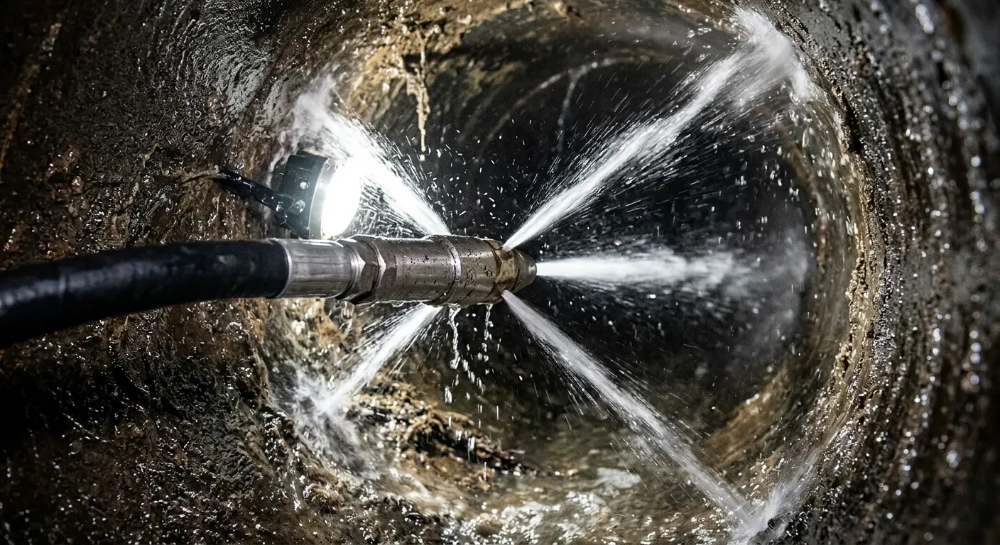 High-pressure hydro jetting nozzle cleaning sewer pipe for Emergency Drain Service in Dentsville